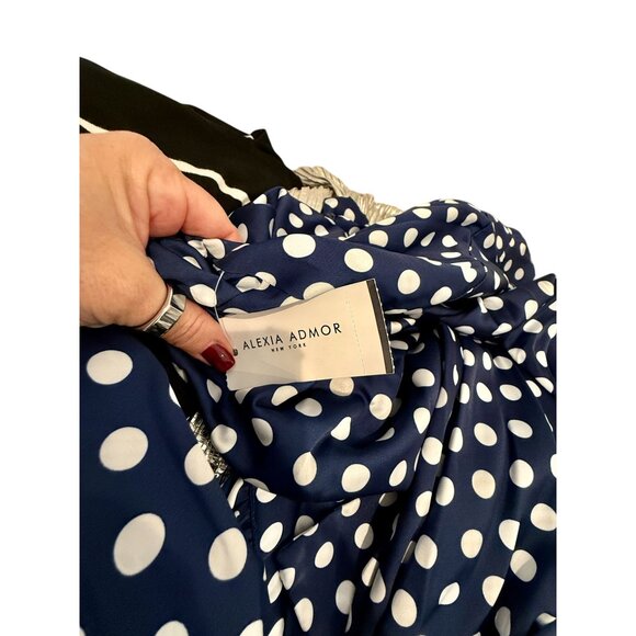 Alexia Admor Brooklyn Satin Navy Polka Dot Midi Dress NWT - Size 4 - Picture 5 of 11
